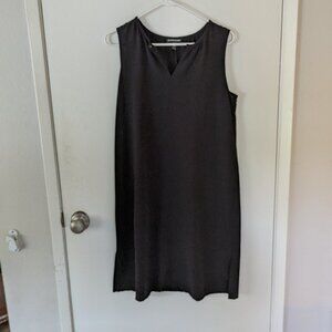 Eileen Fisher Black Lightweight Washable Stretch Crepe Round V-Neck Dress Size M